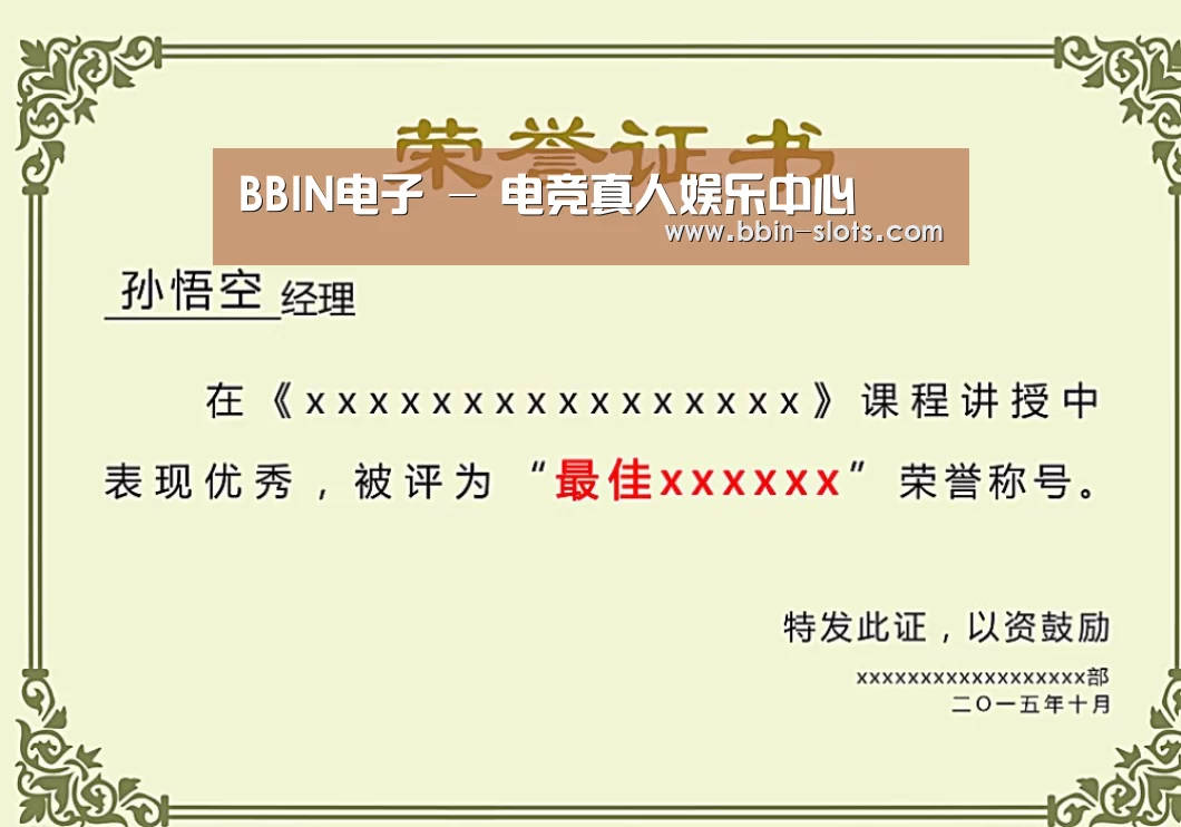 BBIN真人荣誉证书二(图1)